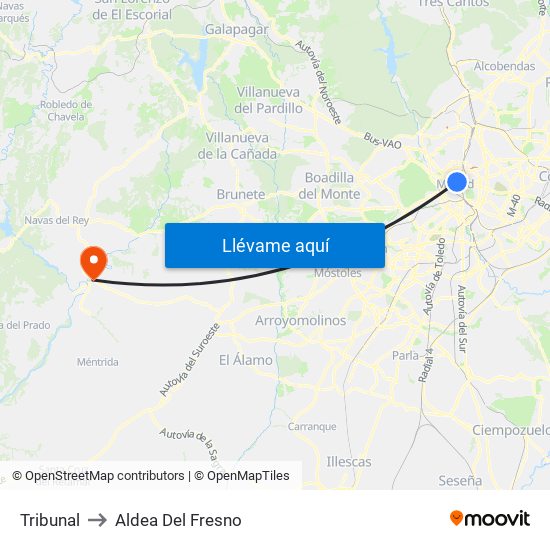 Tribunal to Aldea Del Fresno map