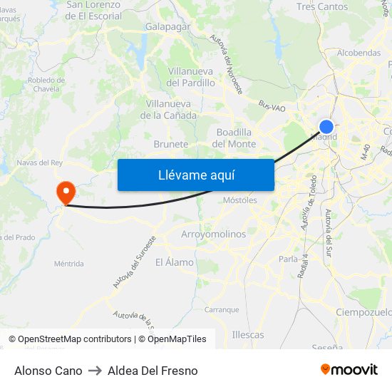 Alonso Cano to Aldea Del Fresno map