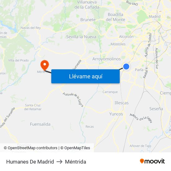 Humanes De Madrid to Méntrida map