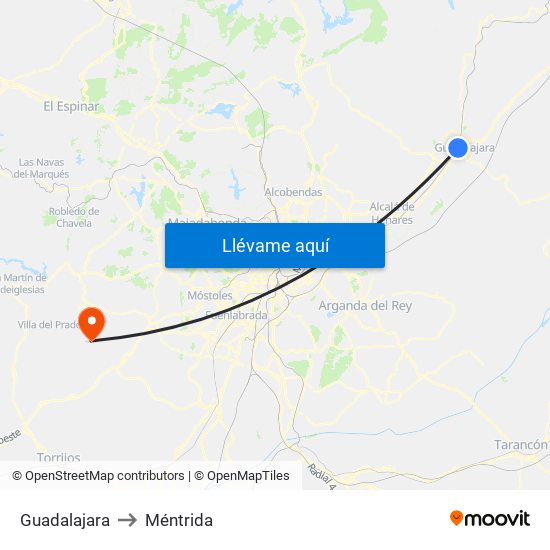 Guadalajara to Méntrida map