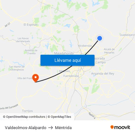 Valdeolmos-Alalpardo to Méntrida map