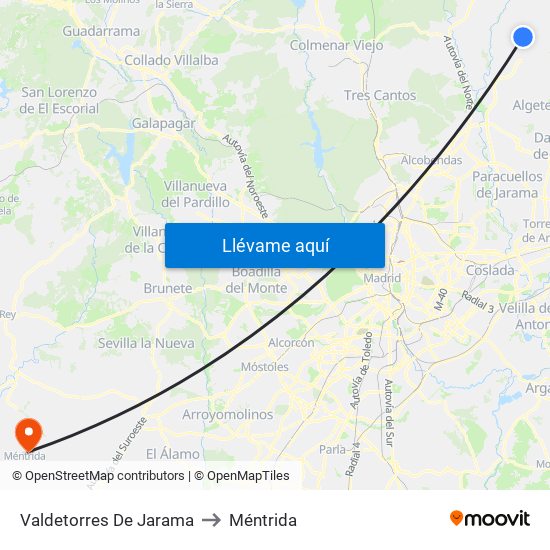 Valdetorres De Jarama to Méntrida map