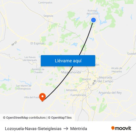 Lozoyuela-Navas-Sieteiglesias to Méntrida map