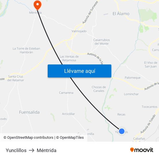 Yunclillos to Méntrida map