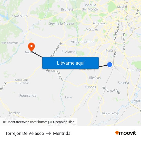 Torrejón De Velasco to Méntrida map