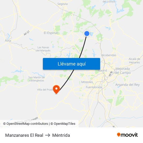 Manzanares El Real to Méntrida map