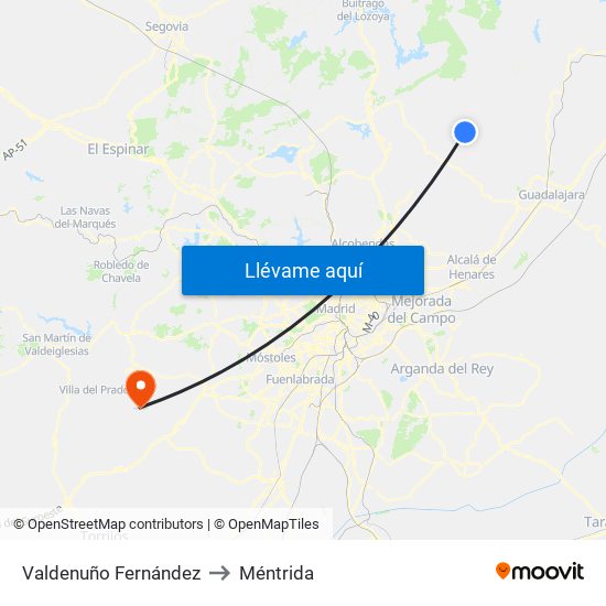 Valdenuño Fernández to Méntrida map