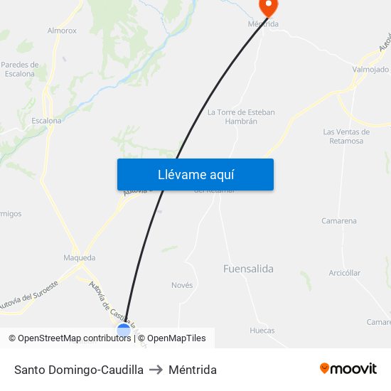 Santo Domingo-Caudilla to Méntrida map