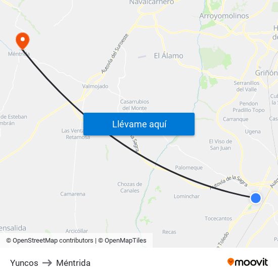 Yuncos to Méntrida map