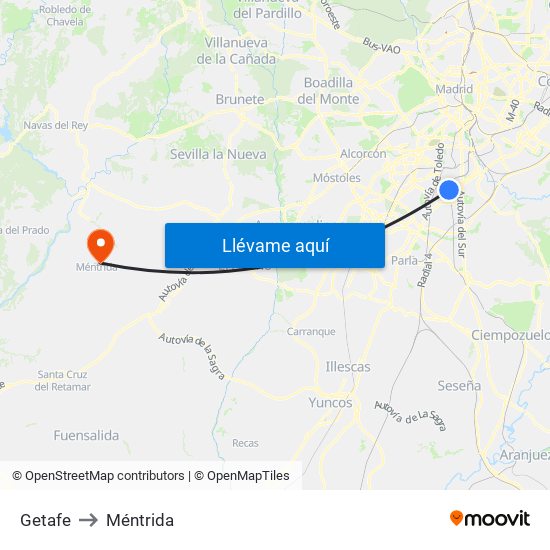 Getafe to Méntrida map