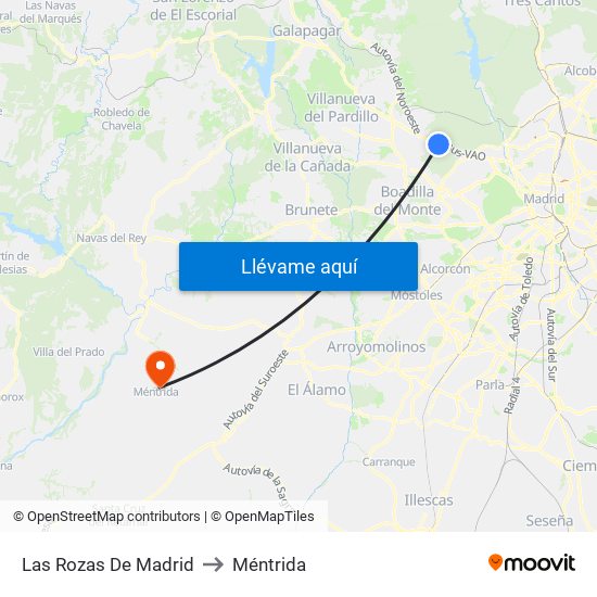 Las Rozas De Madrid to Méntrida map