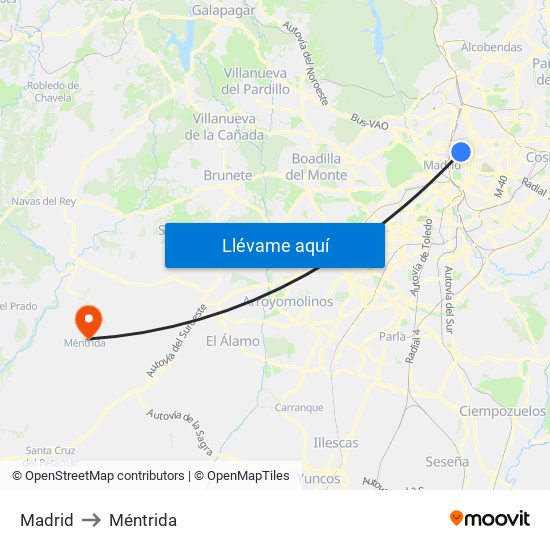 Madrid to Méntrida map