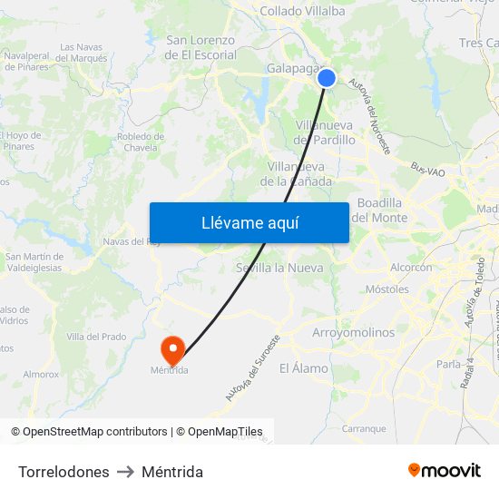 Torrelodones to Méntrida map