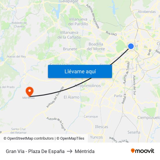 Gran Vía - Plaza De España to Méntrida map