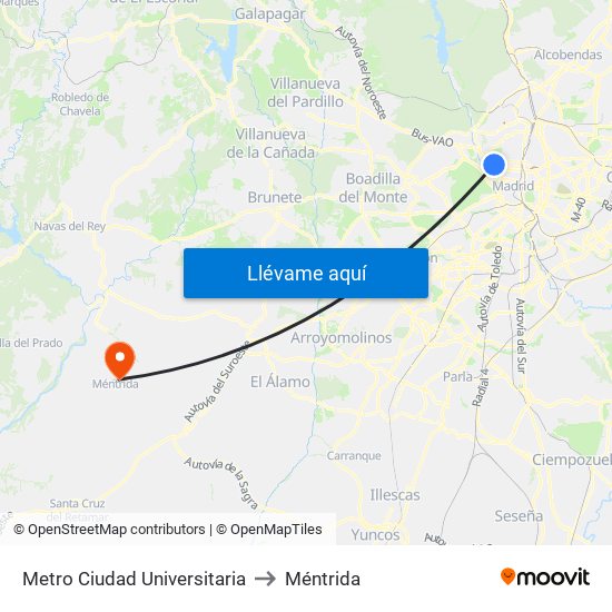 Metro Ciudad Universitaria to Méntrida map