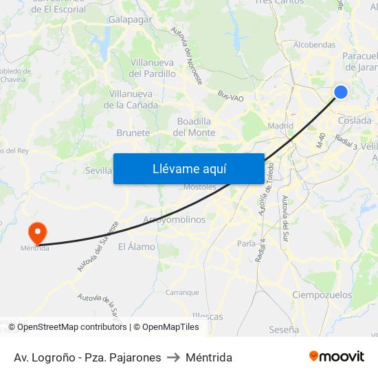 Av. Logroño - Pza. Pajarones to Méntrida map