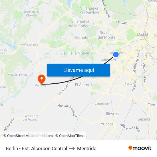 Berlín - Est. Alcorcón Central to Méntrida map