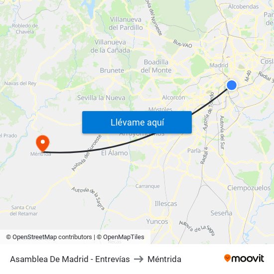 Asamblea De Madrid - Entrevías to Méntrida map