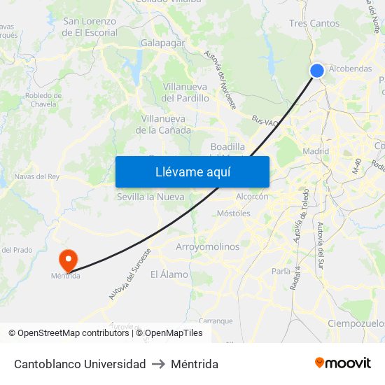 Cantoblanco Universidad to Méntrida map
