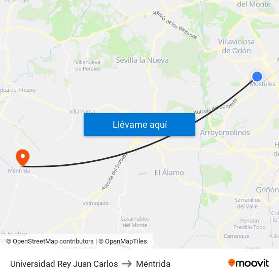 Universidad Rey Juan Carlos to Méntrida map