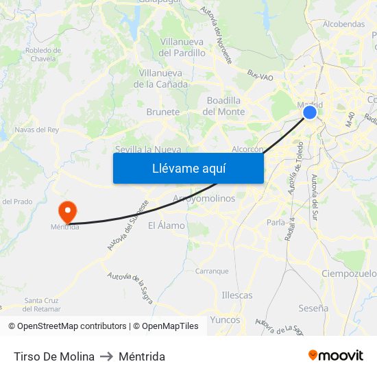 Tirso De Molina to Méntrida map
