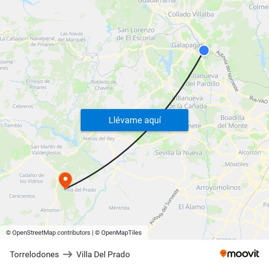 Torrelodones to Villa Del Prado map