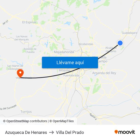 Azuqueca De Henares to Villa Del Prado map