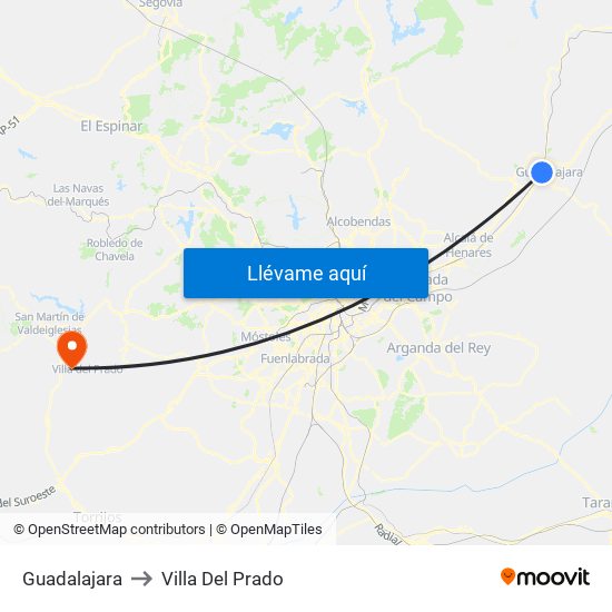 Guadalajara to Villa Del Prado map