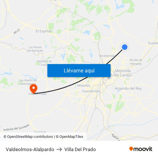 Valdeolmos-Alalpardo to Villa Del Prado map