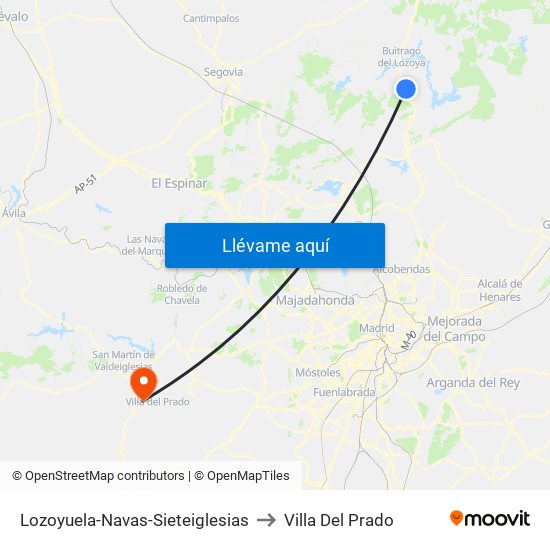 Lozoyuela-Navas-Sieteiglesias to Villa Del Prado map