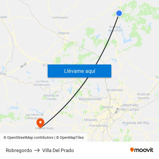 Robregordo to Villa Del Prado map