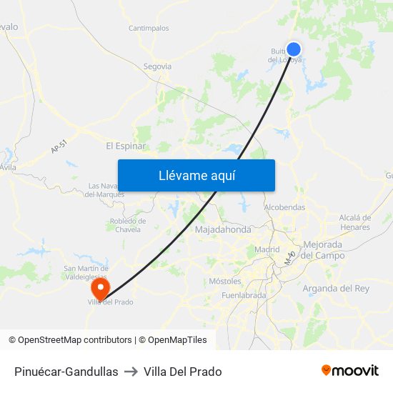 Pinuécar-Gandullas to Villa Del Prado map