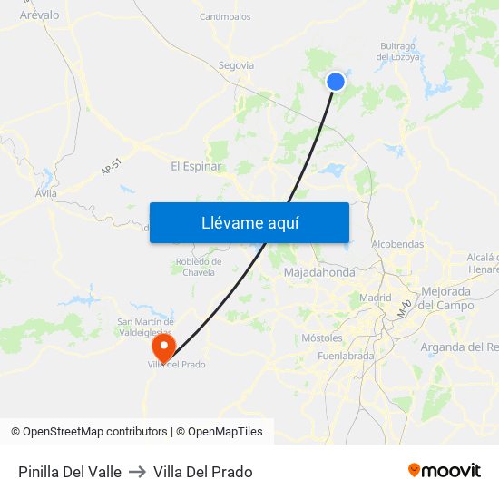 Pinilla Del Valle to Villa Del Prado map