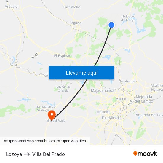 Lozoya to Villa Del Prado map
