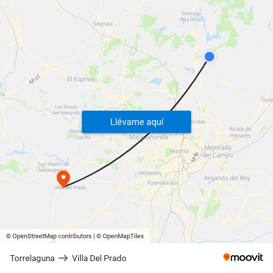 Torrelaguna to Villa Del Prado map