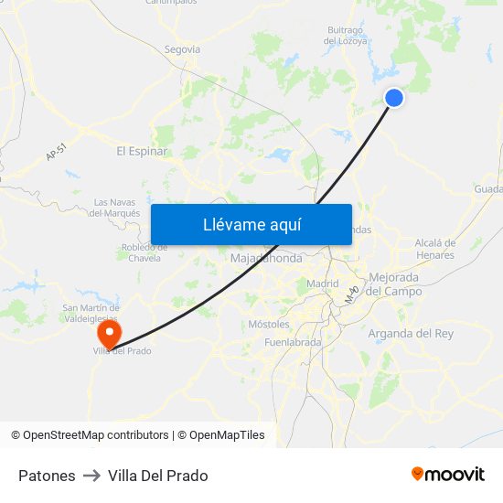 Patones to Villa Del Prado map