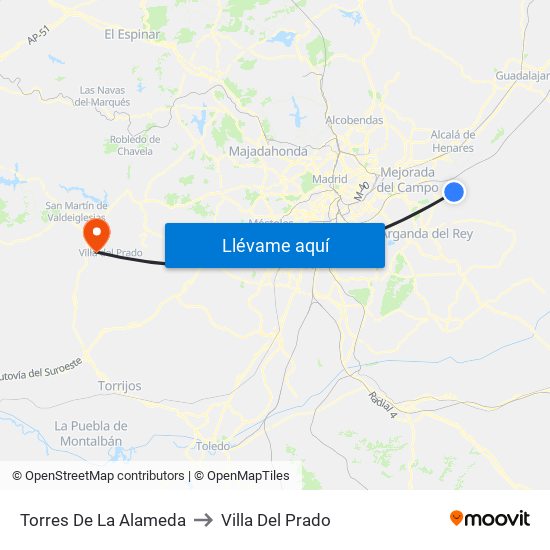 Torres De La Alameda to Villa Del Prado map