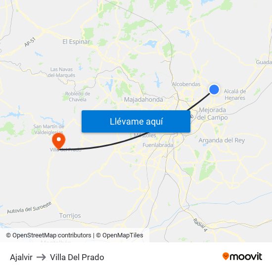 Ajalvir to Villa Del Prado map