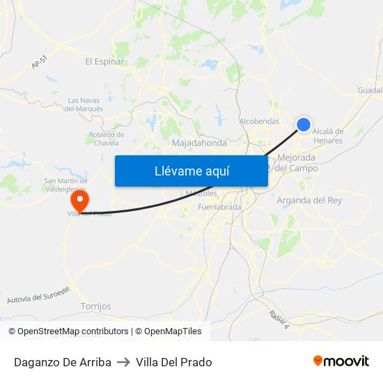 Daganzo De Arriba to Villa Del Prado map