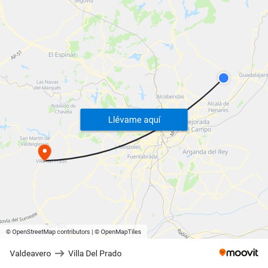 Valdeavero to Villa Del Prado map