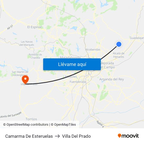 Camarma De Esteruelas to Villa Del Prado map