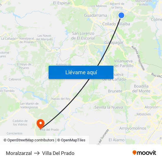 Moralzarzal to Villa Del Prado map