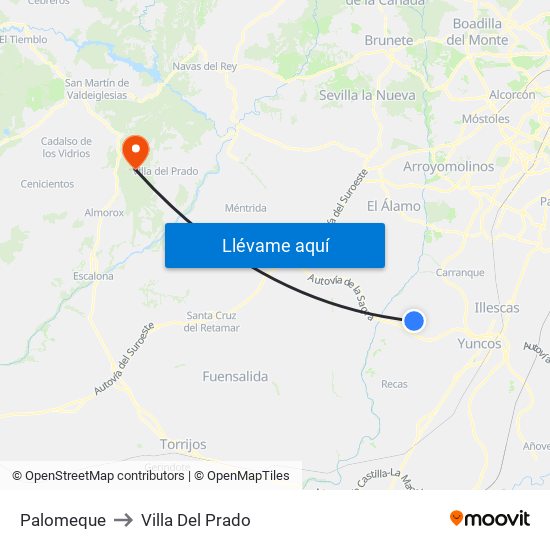 Palomeque to Villa Del Prado map