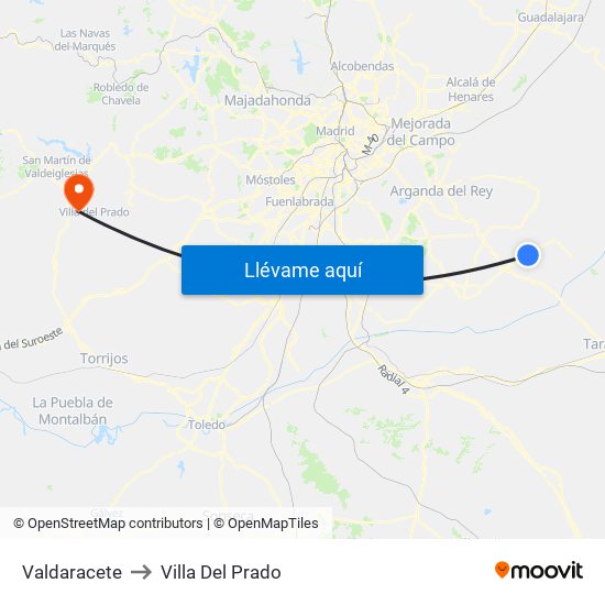 Valdaracete to Villa Del Prado map