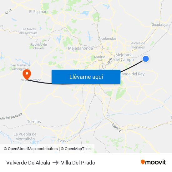 Valverde De Alcalá to Villa Del Prado map