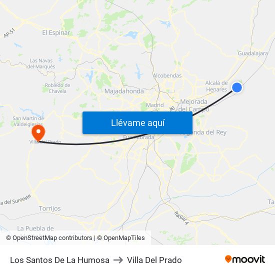 Los Santos De La Humosa to Villa Del Prado map