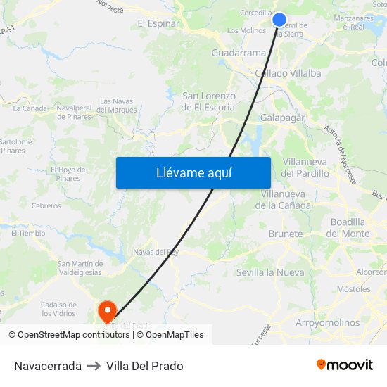 Navacerrada to Villa Del Prado map