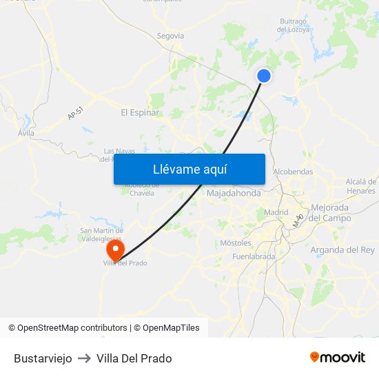 Bustarviejo to Villa Del Prado map