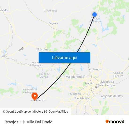 Braojos to Villa Del Prado map