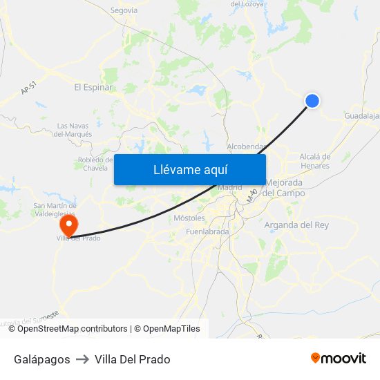 Galápagos to Villa Del Prado map
